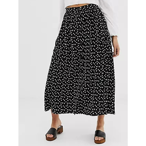 ASOS DESIGN button front midi skirt with pockets in mono print - Size 6 - Picture 4 of 7